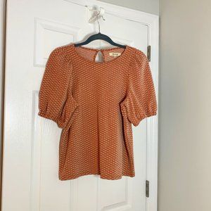 Madewell Orange Knitted Top with Puff Sleeves | Size M